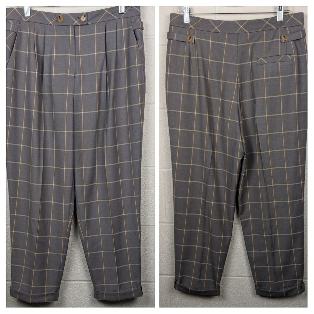 Topshop Checked Tapered Cuffed Crop Trousers